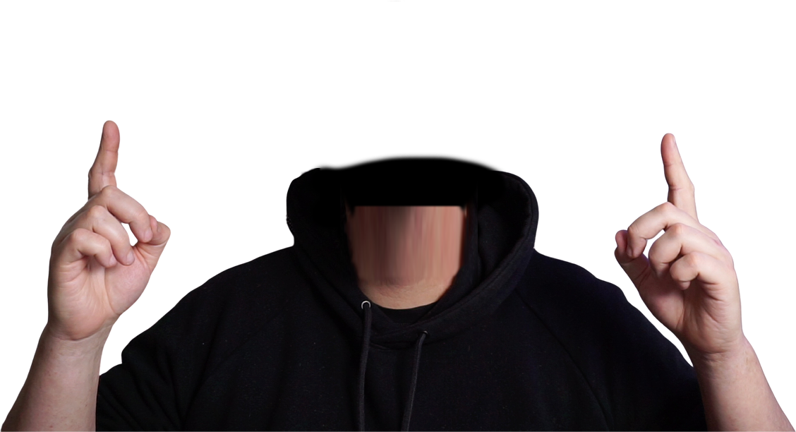 Andreas' body, with two hands pointing up.